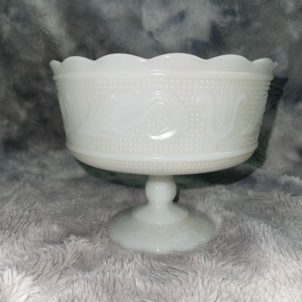 Vintage white milk glass compote candy dish